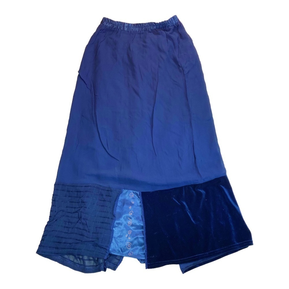 Kd Spring Vintage Rayon Blue Patchwork Velvet Hem… - image 1